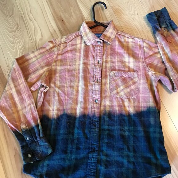 Bleached Flannel Autumn Shirt, Size Medium: Upcycled, Painted Pumpkin Spice - Picture 9 of 12
